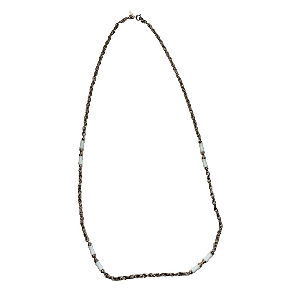 Sarah Coventry Necklace Long Gold Tone & White Chain Vintage Fashion Jewelry 30"